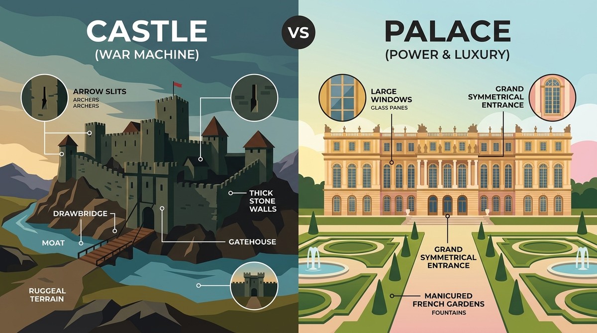 Difference between castle and palace at a glance